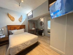 ein Schlafzimmer mit einem Bett und einem Flachbildfernseher in der Unterkunft Casa Xaca in San Miguel de Allende