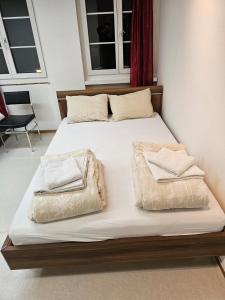 Giường trong phòng chung tại Privat Grosse Zimmer-Merkur- in Altstadt Chur