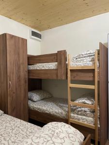 ein Schlafzimmer mit zwei Etagenbetten und einem Bett in der Unterkunft Planinska kuca ANDJELA 2 in Mitrovac