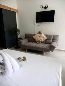 Μια τηλεόραση ή/και κέντρο ψυχαγωγίας στο Le 115, sympathique studio proche plage privée +12 φωτογραφίες