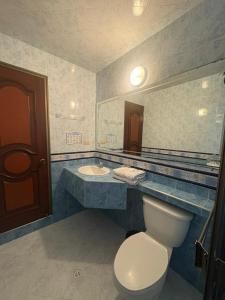a bathroom with a toilet and a sink at Lavid Hotel Palacio Real in Bogotá