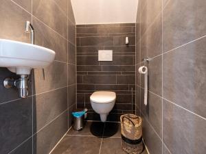 a bathroom with a toilet and a sink at Pretty Holiday Home in De Koog Texel with Garden in Westermient +27 photos