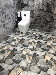 ein Badezimmer mit Toilette und Steinwand in der Unterkunft Sea Breeze Stay in Negombo + 38 Fotos