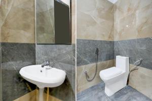 two pictures of a bathroom with a toilet and a sink at Hotel O PRIME HUB in Lingampalli