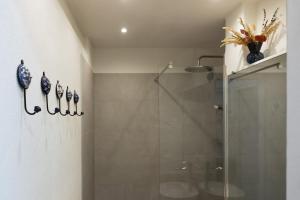 莫尼加Casa dei limoni Steps to Garda Lake的带玻璃门淋浴间的浴室