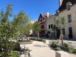 a street in a town with buildings and trees at Ateliers des rêves - climatisé, Dijon centre in Dijon