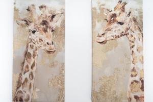 a painting of two giraffes standing next to each other at Wellington - Telford house - With parking in Wellington +21 photos