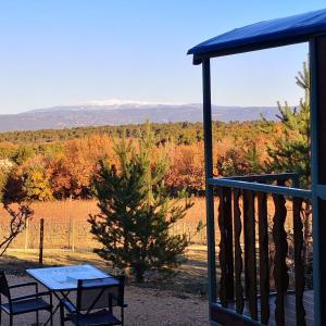 梅内尔伯La Carriole dans le jardin的美景门廊上的桌椅