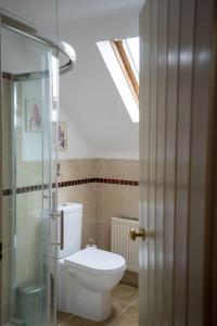 een badkamer met toilet en glazen douche bij Halyon Village in Greencastle +15 foto's