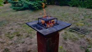 巴尔雅克Chez Nana - Maison dans le Gard的田野里的桌子上摆着一堆明火。