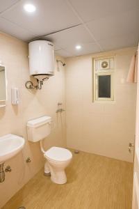a bathroom with a toilet and a sink at Krishna Heights in Karnal