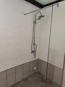 a shower with a shower head in a bathroom at auberge la fermette in Le Tampon +14 photos