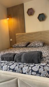 vshome logement cosy 5min gare RER entre Disneyland et Paris في رواسي إن بري: غرفة نوم بسريرين عليها مخدات