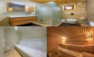 ein Badezimmer mit Dusche, Toilette und Waschbecken in der Unterkunft 9 April Village Sea & Spa Varna in Warna