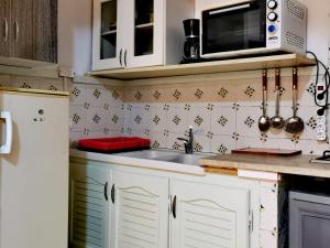 Oasis de calme Sousse centre في Bin Rhilouf: مطبخ مع حوض وميكروويف