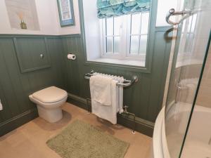 a green bathroom with a toilet and a window at Daleholme in Barnard Castle +38 photos