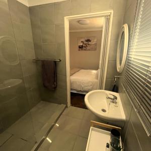 惠灵顿Helpmekaar的带水槽、马桶和淋浴的浴室