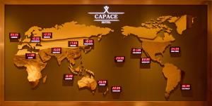 a map of the world on a wall at Capace Hotel Gangnam in Seoul +17 photos