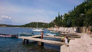 a group of people standing on a dock in the water at Apartment Gigi in Jadranovo
