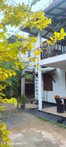 a tree with yellow leaves in front of a building at Villa Tharu in Hikkaduwa