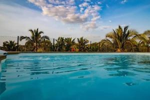 ein großer Pool mit blauem Wasser und Palmen in der Unterkunft Hotel Orient Royal in Calangute