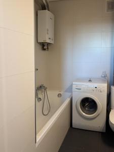 un bagno con lavatrice e lavatrice di Przytulny a Bielsko-Biała