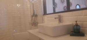 勒卡内Petite maison dans le jardin的带水槽和淋浴的白色浴室