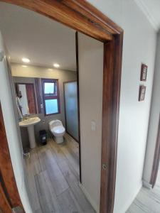 a bathroom with a toilet and a sink at Refugio de montaña in El Manzano