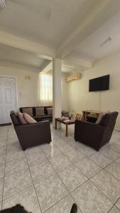 Una sala de estar con dos sofás y un televisor de pantalla plana. en Ocean Sea view, en Galion