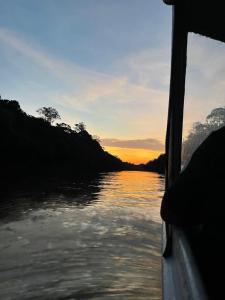 - une vue depuis l'avant d'un bateau sur une rivière dans l'établissement Luz Amazônia Lodge, à Iranduba