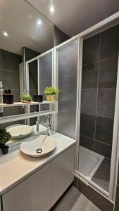 滨海雅尔La petite Croisière - Vue Mer的带水槽和淋浴的浴室