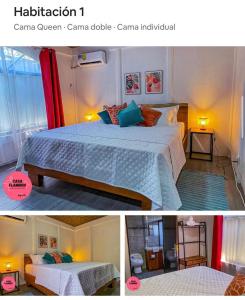 two pictures of a bedroom with a large bed at Casa Selva Viva in Uvita