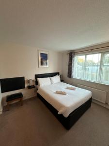 ein Schlafzimmer mit einem großen Bett und einem Fenster in der Unterkunft Capri Guest House in Torquay