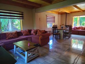 a living room with a couch and a table at Cabaña los sauces in Chile Chico