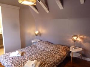 a bedroom with a bed and two tables in it at La Maison d'Albusse in Sarlat-la-Canéda +18 photos