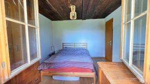 Arni AlpCrans-Montana Chalet dans la nature ski in ski out的配有2扇窗户的客房内的1张床