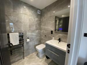 Un baño con lavabo, inodoro y espejo. en The Inn on the Loch, en Castle Douglas 62 fotos más