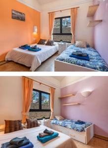 ein Schlafzimmer mit 2 Betten und ein Zimmer mit Fenstern in der Unterkunft Villa Tania - Villa independiente con piscina privada in Playa Blanca + 15 Fotos