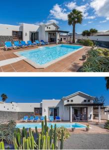 zwei Bilder von einem Haus und einem Swimmingpool in der Unterkunft Villa Tania - Villa independiente con piscina privada in Playa Blanca