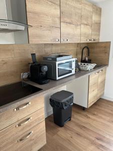 BlanzyAppartement F2 de 55 m2的厨房在柜台上配有微波炉 更多9张照片