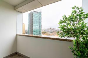 a window in a building with a potted plant at Modern & Spacious Flat with Garage by HostWise in Vila Nova de Gaia