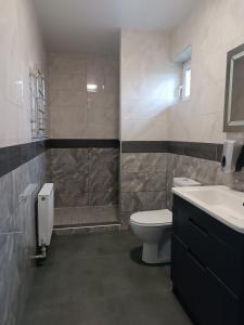 佩列亚斯拉夫-赫梅利尼茨基Будинок з сауною та чаном的带马桶和水槽的浴室