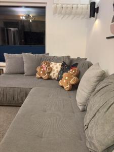 a couch with cookies on it in a living room at Domek Marzenie in Radawa