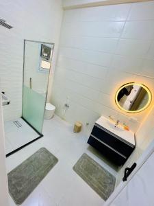 un baño con lavabo y espejo en Quiet Villa, en Luxor