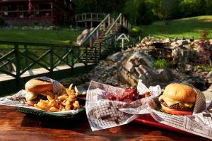 two baskets of food with a sandwich and french fries at Mountain Harbour B&B in Roan Mountain