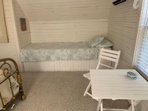 a small room with a bed and a table and a chair at Mountain Harbour B&B in Roan Mountain +13 photos