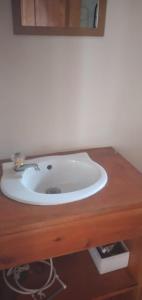 RivasにあるRustic two bedroom house right by the Chirripo riverのバスルーム(シンク、木製カウンター付)