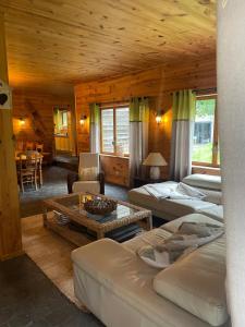 ein Wohnzimmer mit Sofa und Tisch in der Unterkunft Les Grosses Pierres in Spa