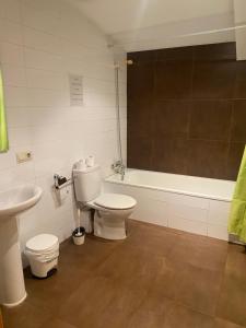 a bathroom with a toilet and a tub and a sink at Refugi La Basseta in Vall de Castellbò