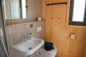 a bathroom with a sink and a toilet at Tiny House Nature 16 - Green Tiny Village Harz in Osterode +40 photos